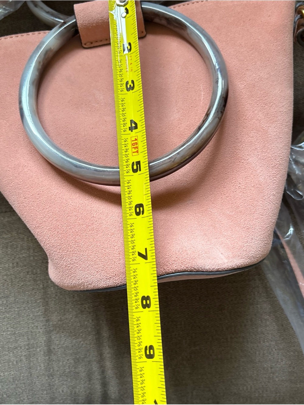 Banana Republic Suede Bucket Bag Tortoise Handles & Adjustable Shoulder Strap - Picture 10 of 10